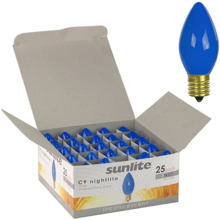 Sunlite Incandescent C9 Holiday 7W E17 Base Christmas Nightlight Title 20 Blue Light Bulbs, 25PK 01290-SU